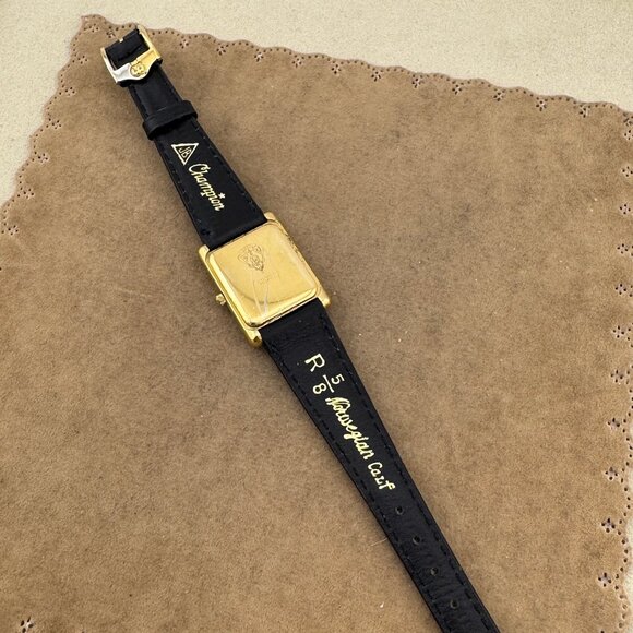 Vintage Super Thin Gucci Gold Watch New Black Leather Strap - Picture 6 of 8